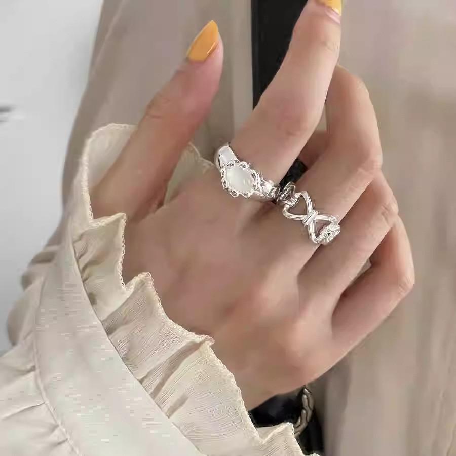 Womens Copper Contemporary Ring Featuring Adjustable Hollow Bow And Cat Eye Stone