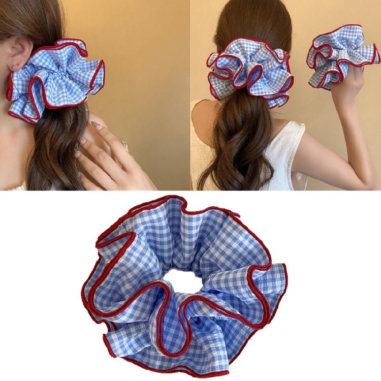 Blue Plaids Scrunchie Hair Tie Nonslip Elastic Hairband For Fine Thin Hair Ponytail Holder for Office Women Daily Wear