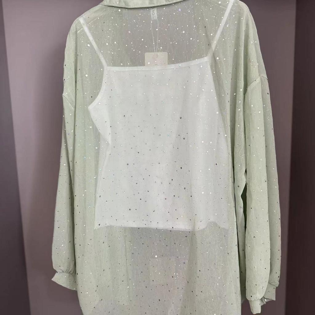 Sonnenschutzhemd Damenmode Locker Glitzernd Atmungsaktiv Langarm Sonnenschutzkleidung