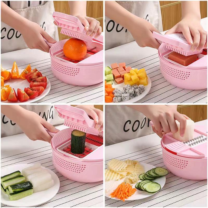 13-piece Kitchen Vegetable Cutter Dicer Shredded Sliced Fruit Divider Upgrade Storage Box for Salad Potato Tomato
