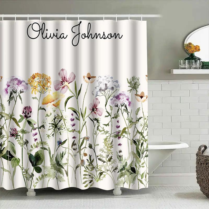 Shower Curtain Personalization For Women Bath Decor Floral Print Home Decoration Gift Idea Bathroom Acce