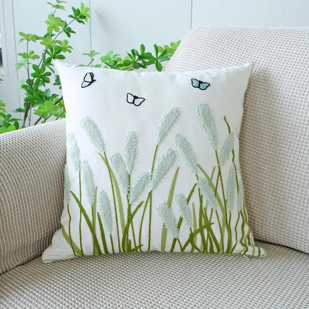 45X45CM Plant Embroidery Throw Pillow Cover Nordic Fresh Stamping Waist Cushion Cover Decor Home Decorative Pillowcase