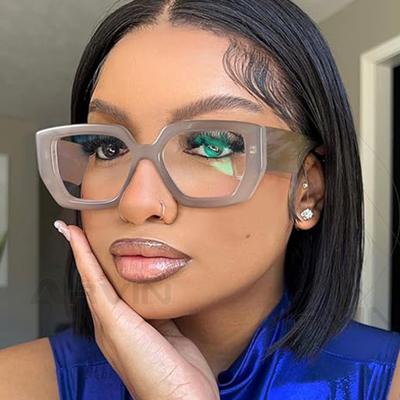 Fashionable Thick Spectacle Frame Frame Oversized Rectangular Eyeglasses Ladies Men Colorful Wide Legs Eyewear Frame Female Green Prescription