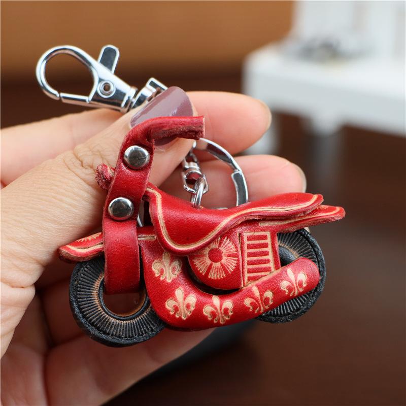 First Layer Cowhide Mini Motorcycle Keychain Pendant Creative Personalized Locomotive Bag Accessories Cute Little Gifts
