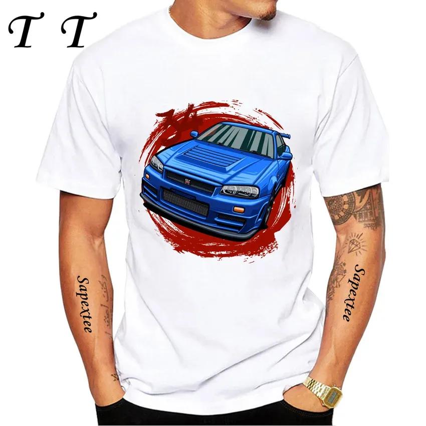 New Summer Men Short Sleeve JDM Legend NISSIA Skyline R34 R33 GTR Evolution Car Print TShirt Boy Casual Tops Fashion White Tees