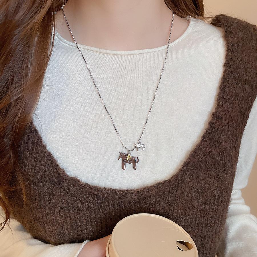 French simple zircon natal year pony pendant necklace accessories women's sweater chain necklace