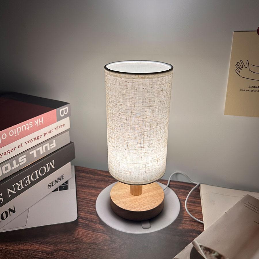Modern Simple Solid Wood Base Atmosphere Lamp Bedroom Eye Protection Night Light Dormitory Bedside Lamp Led Tricolor Decorative