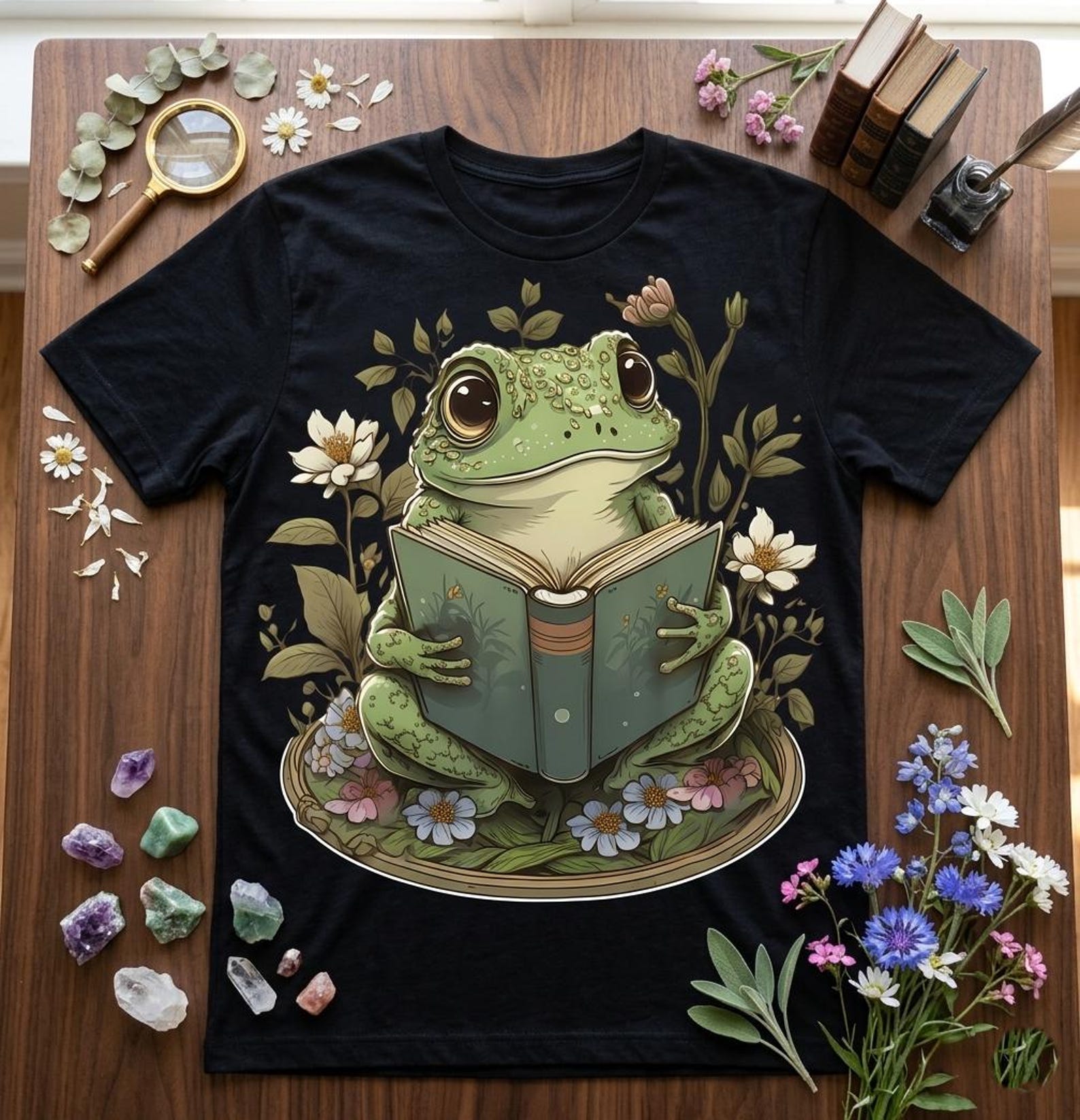 Cute Cottagecore Floral Frog Shirt, Aesthetic Frog Tee for Women Girls, Vintage Nature Lover, Kawaii Frog T-Shirt, Botanical Animal 2XL