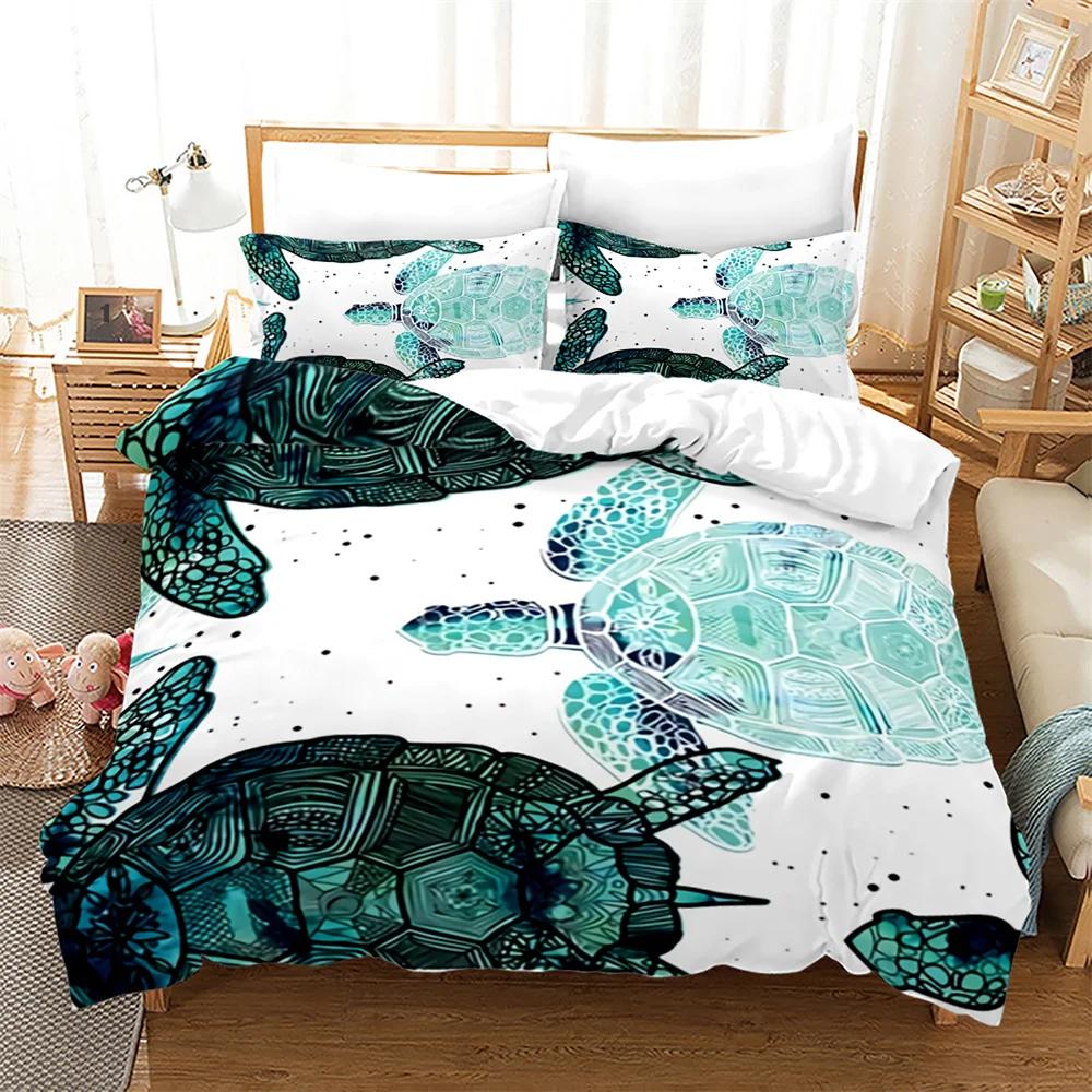 Sea Turtle Duvet Cover for Children Boys Girls Adult Black Gold Tortoise Reptile Theme for Bedroom Decorations Queen King Size