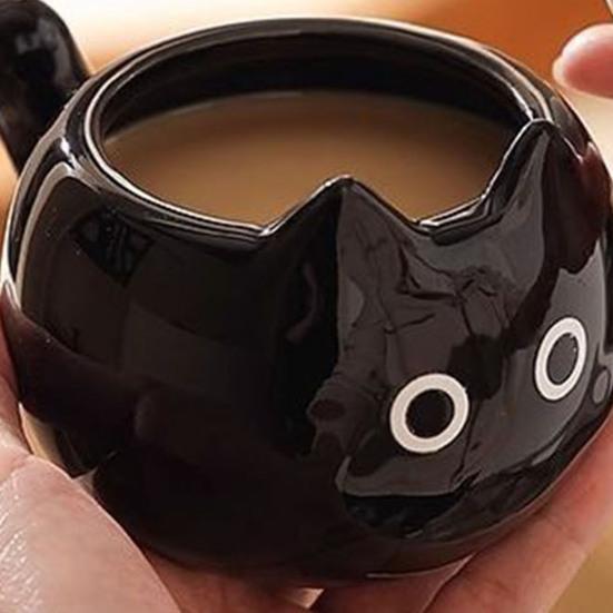 Ceramic Coffee Mug 210ml Cute Cat Espresso Cup with Tail Handle Microwave Dishwasher Safe