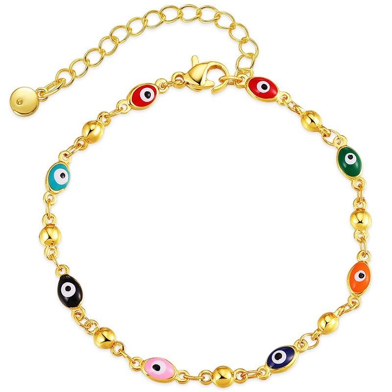 Women 18k Gold Plated Multicolor Evil Eye Adjustable Ethnic Bracelet