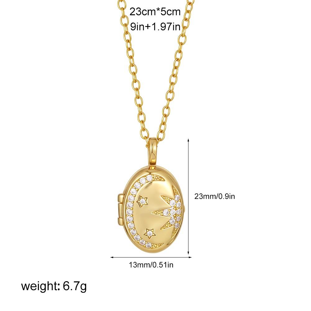 

Delicate Cubic Zirconia Star Moon Pattern Circle Pendant Photo Frame Locket Necklace Stainless Steel Jewelry Waterproof золотой
