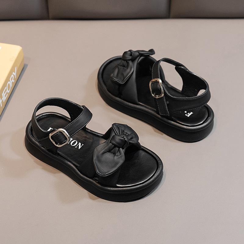 2024 Kindersandalen für Mädchen Neue Sommer Prinzessin Schleife Strandschuhe Mode Kinder Lässige Schulsandalen Vielseitige Unifarbe