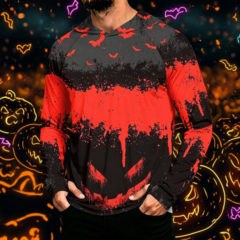 Men's Long Sleeve Hoodie with Sun Halloween Print Pullover