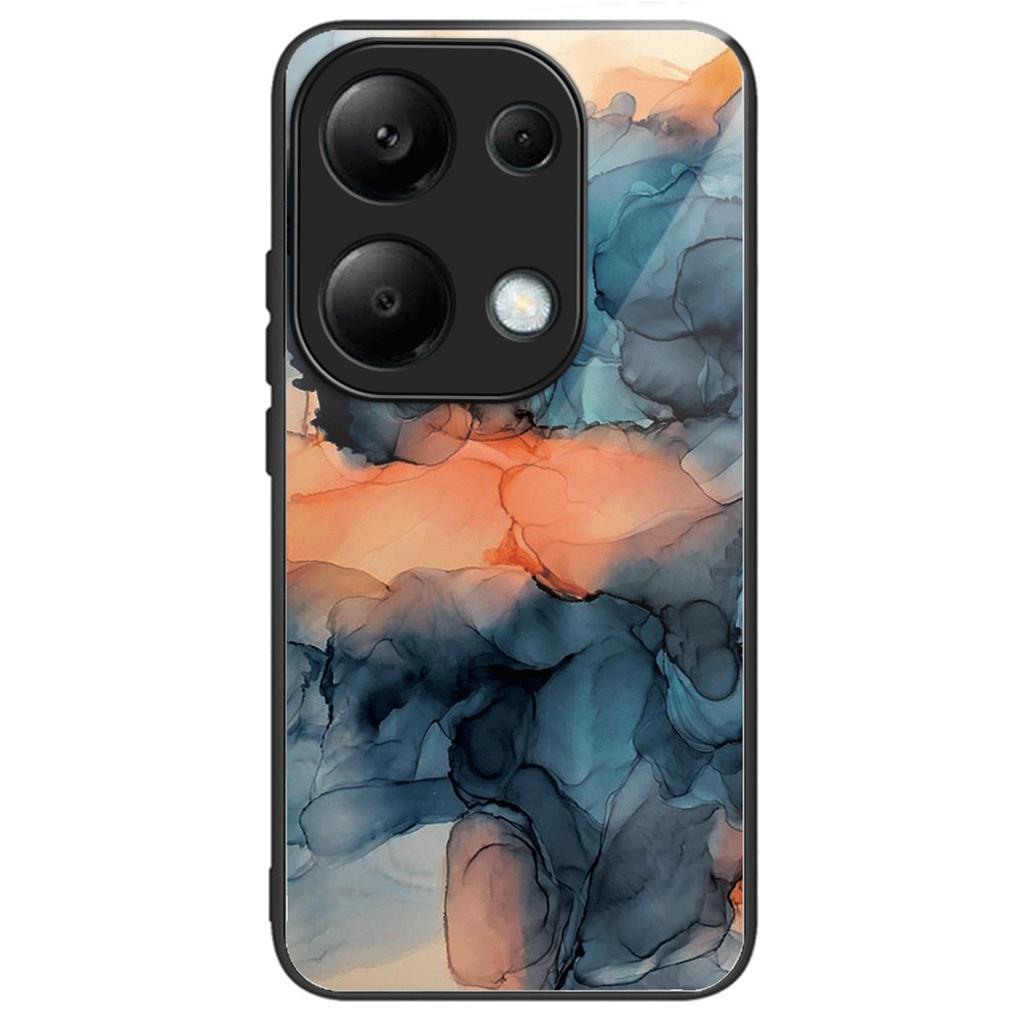 For Xiaomi Redmi Note 13 4G Case Marble Pattern Tempered Glass+PC+TPU+Phone Cover
