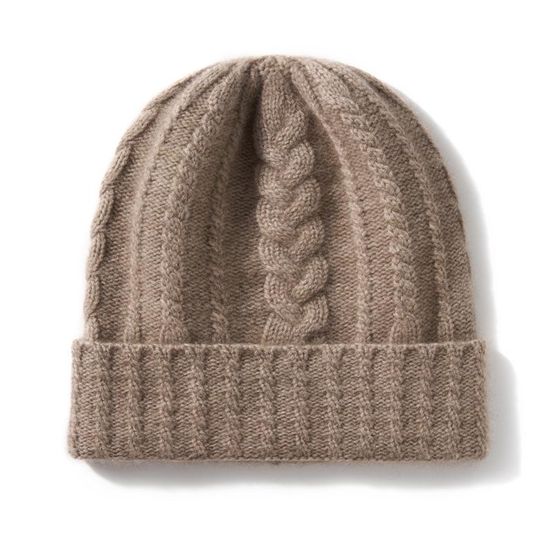 

Cashmere Autumn and Winter New High end Solid Color Twisted Flower Thickened Warm and Fashionable Knitted Casual Flanged Hat for Women One size