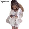 Spring/Summer Girls Cotton Linen Long Sleeve Round Collar Shirt Set + Shorts Kids 2-Piece Outfit