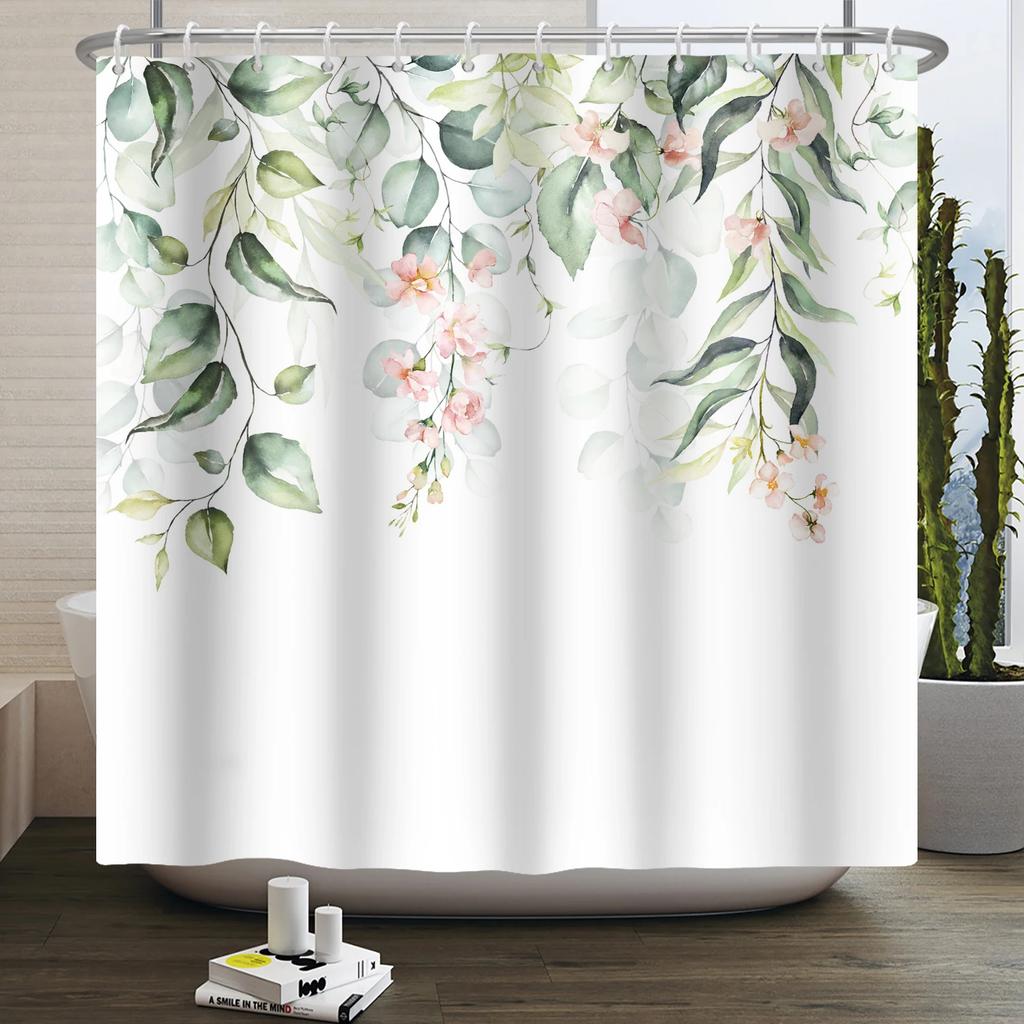 Watercolor Floral Shower Curtain for Bathroom Spring Elegant Flower Printed Bath Curtain Botanical Wildflower Bathroom Decor
