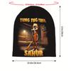 Tung Tung Tung Sahur Italian Brainrot Skull Cap - Unisex Hip Hop Beanie With Cartoon Character Design, Black Polyester Knit Hat