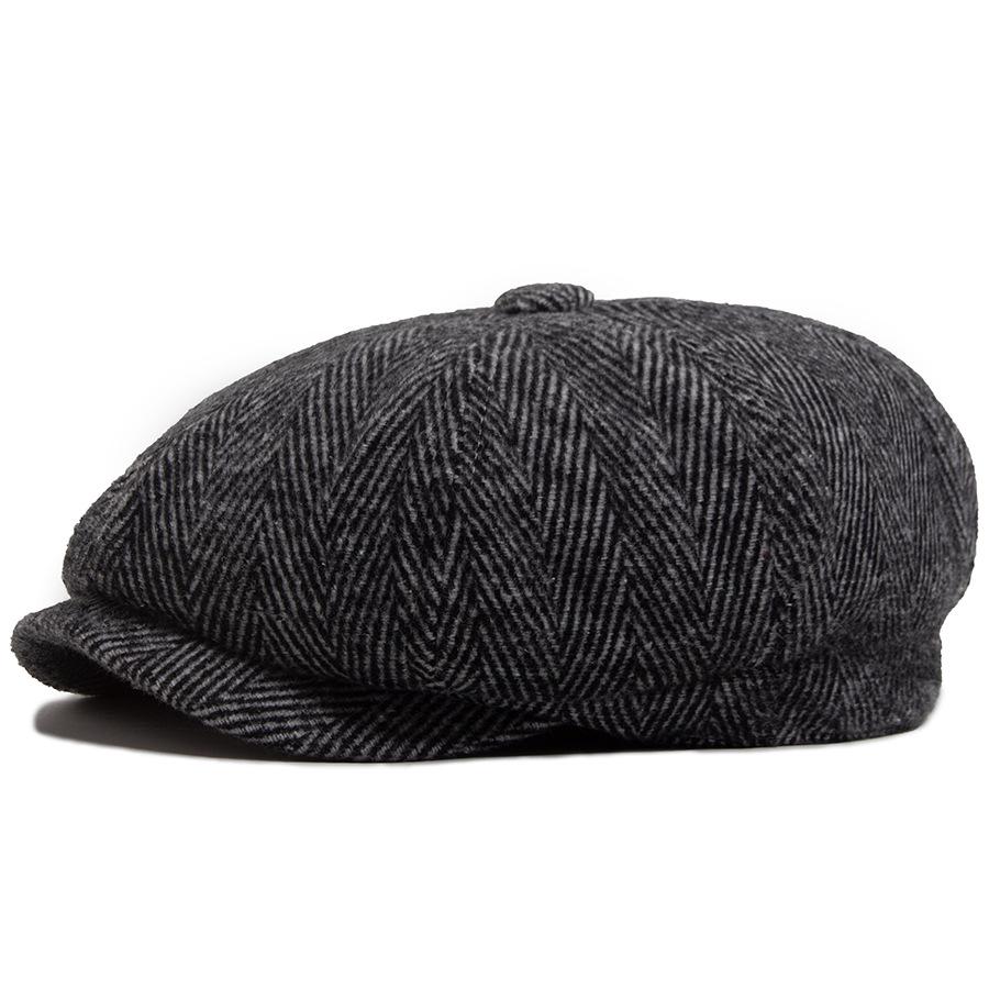 Men's Vintage Herringbone Wool Blend Newsboy Cap for Autumn/Winter