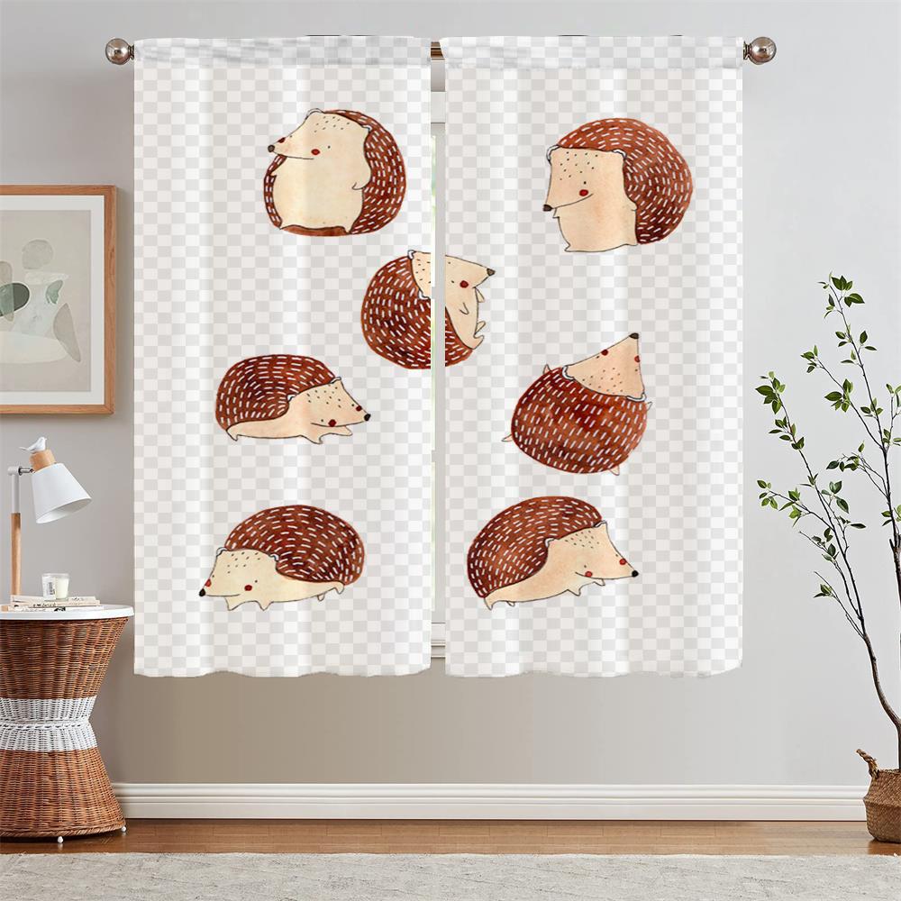 

Мультяшные шторы с ежиком Кухонные шторы для гостиной 2 элегантных полотна Украшение спальни Занавеска-покрывало Подхваты Щупальца W50xH70cmx2pcs-CL