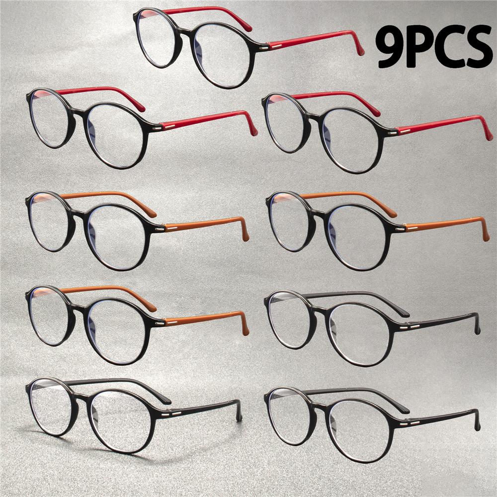 

9PCS Ultra-Lightweight Blue Light Blocking Glasses - Stylish Round Frame Reading Glasses for Men & Women with PC Lenses C1