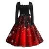 Women's Fashion Casual Square Neck Slim Christmas Printed Long Sleeve Dresses