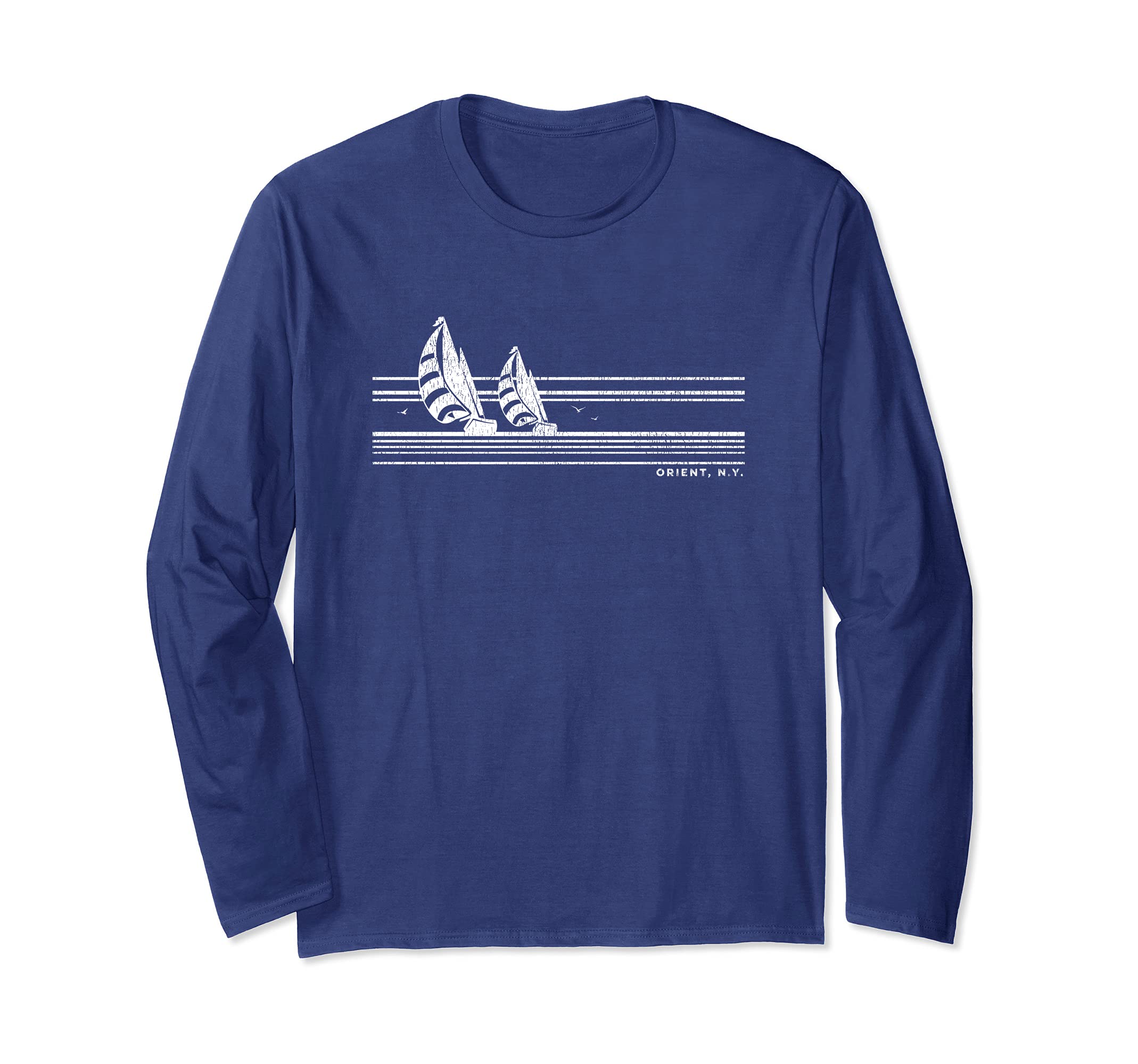 

Винтажная футболка с длинным рукавом Orient NY Sailing в морском стиле 70-х синий