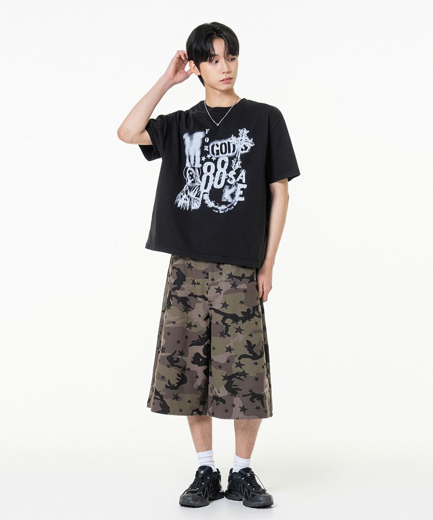 MOZMOZ Godsake Pigment Crop Short Sleeve T-Shirt Black