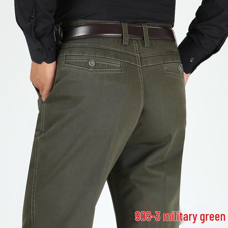 Men's Thick Cotton Casual High-Waisted Straight-Leg Pants for Autumn and Winter