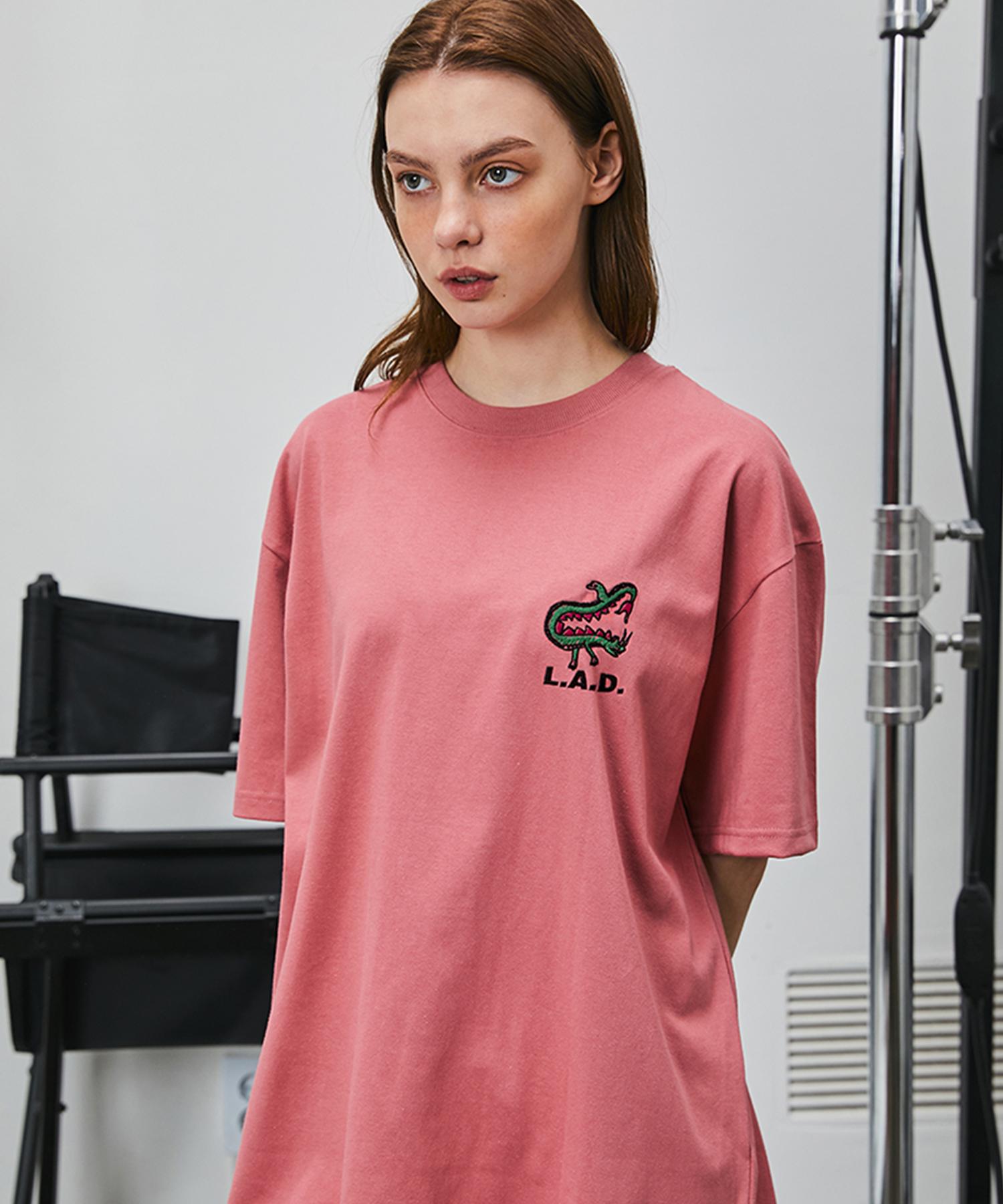Rad Lad1011 Dragon Embroidered Heavyweight Short Sleeve - Coral Red Coral Red/L