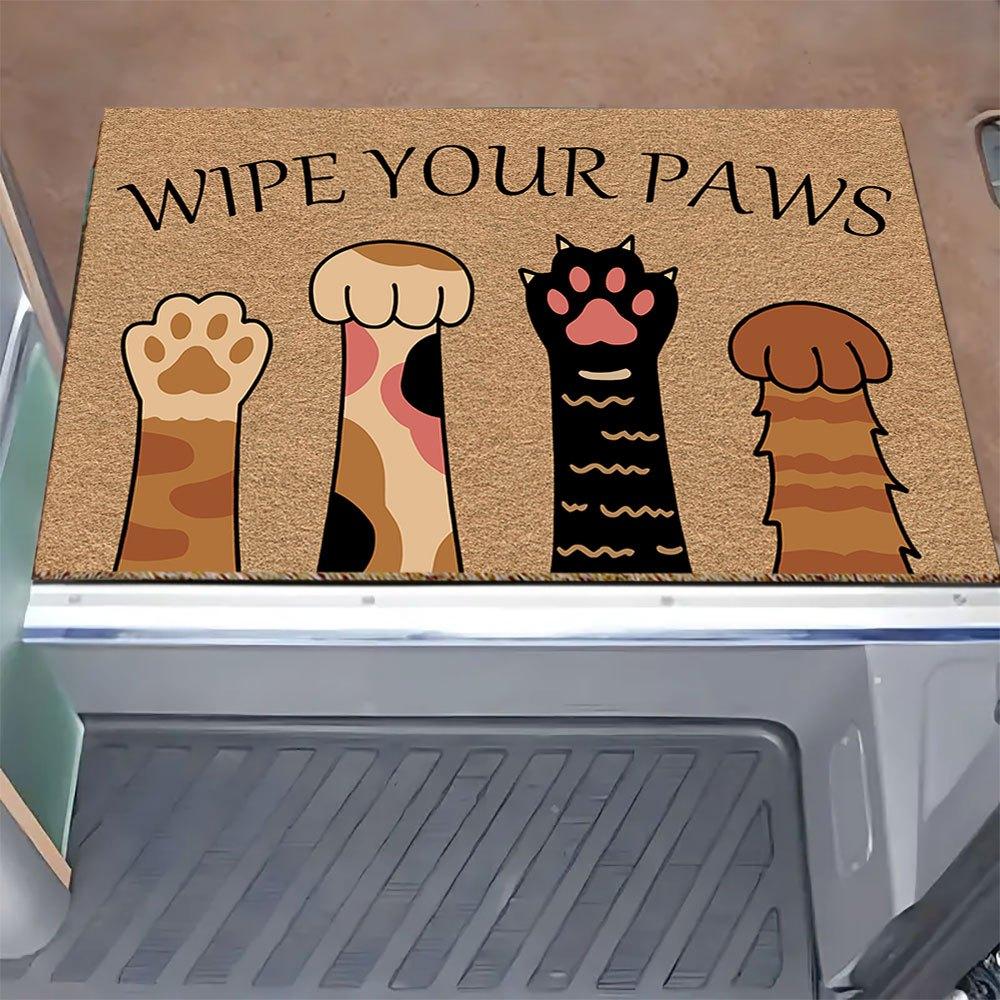 Cute Paw Print Doormat - Wipe Your Paws Lettering Non-Slip Flannel Floor Mat for RV & Home Entryway-Washable Indoor Outdoor Rug