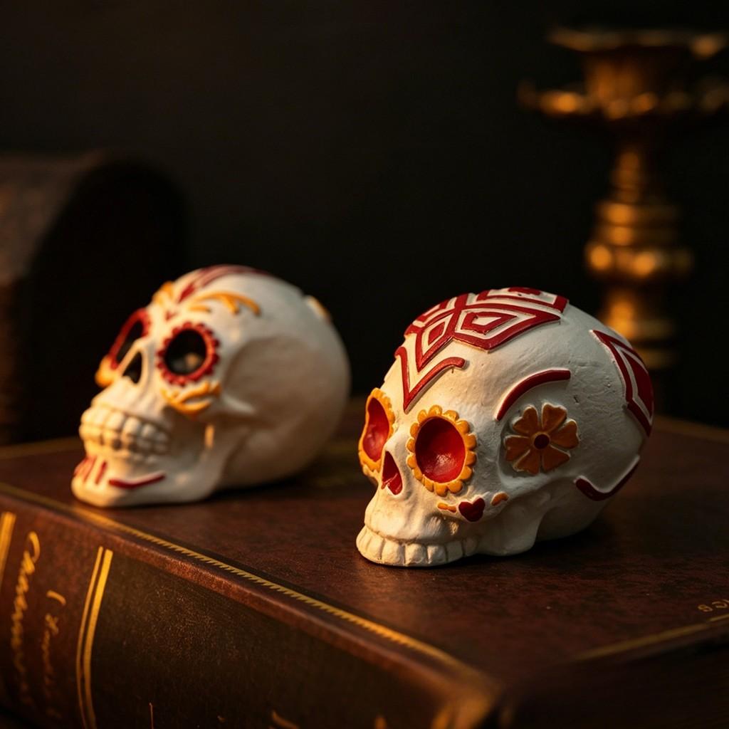 Halloween Skull Decor Figurine With Colorful Paint For Party Scene Enhancement