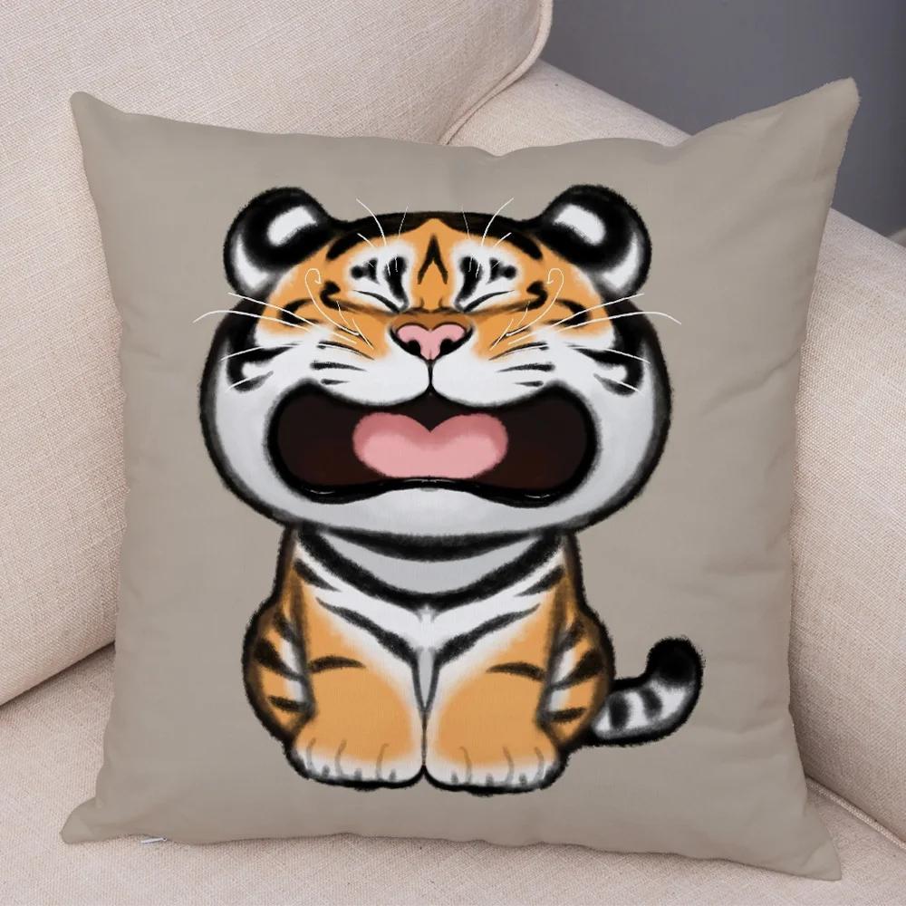 Chinese Ink Funny Fat Tiger Cushion Cover Decor Cute Cartoon Animal Soft Plush Pillow Case for Sofa Home Car Throw Pillowcase