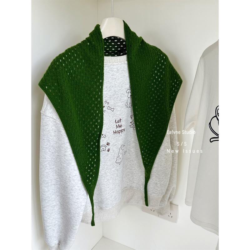 Solid Color Shawl Scarf Women's Warm Autumn and Winter Outerwear with Hollowed Out Knitted Fabric