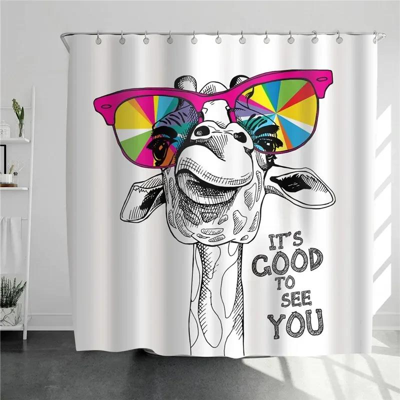 Funny Cute Cartoon Bathing Cat Dog Shower Curtains Bathroom Bathtub Decoration Waterproof Bath Curtain Home Decor With Hooks