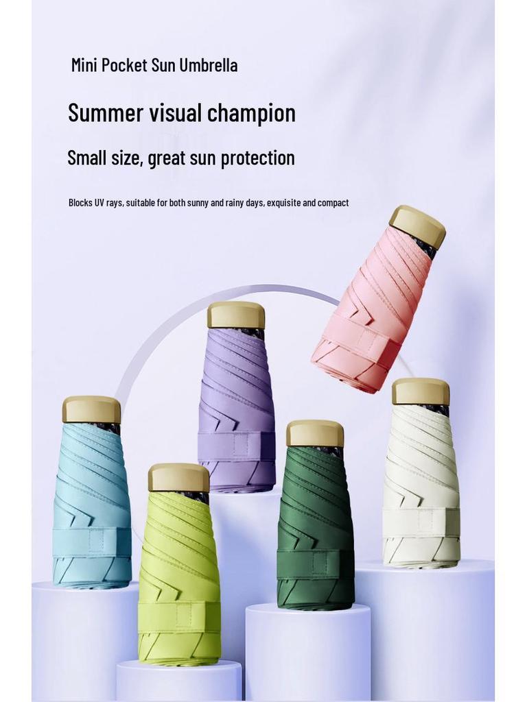 Mini Black UV-Blocking Pocket Umbrella: Sun & Rain Protection, Super Lightweight Parasol