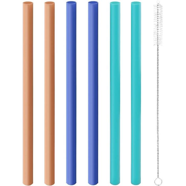 Joshey 6PCS Replacement Straws for Owala FreeSip 24oz & 32oz Water Bottles - Reble Plastic Straws with 1 Cleaning Brush, Travel Tumbler Accessories