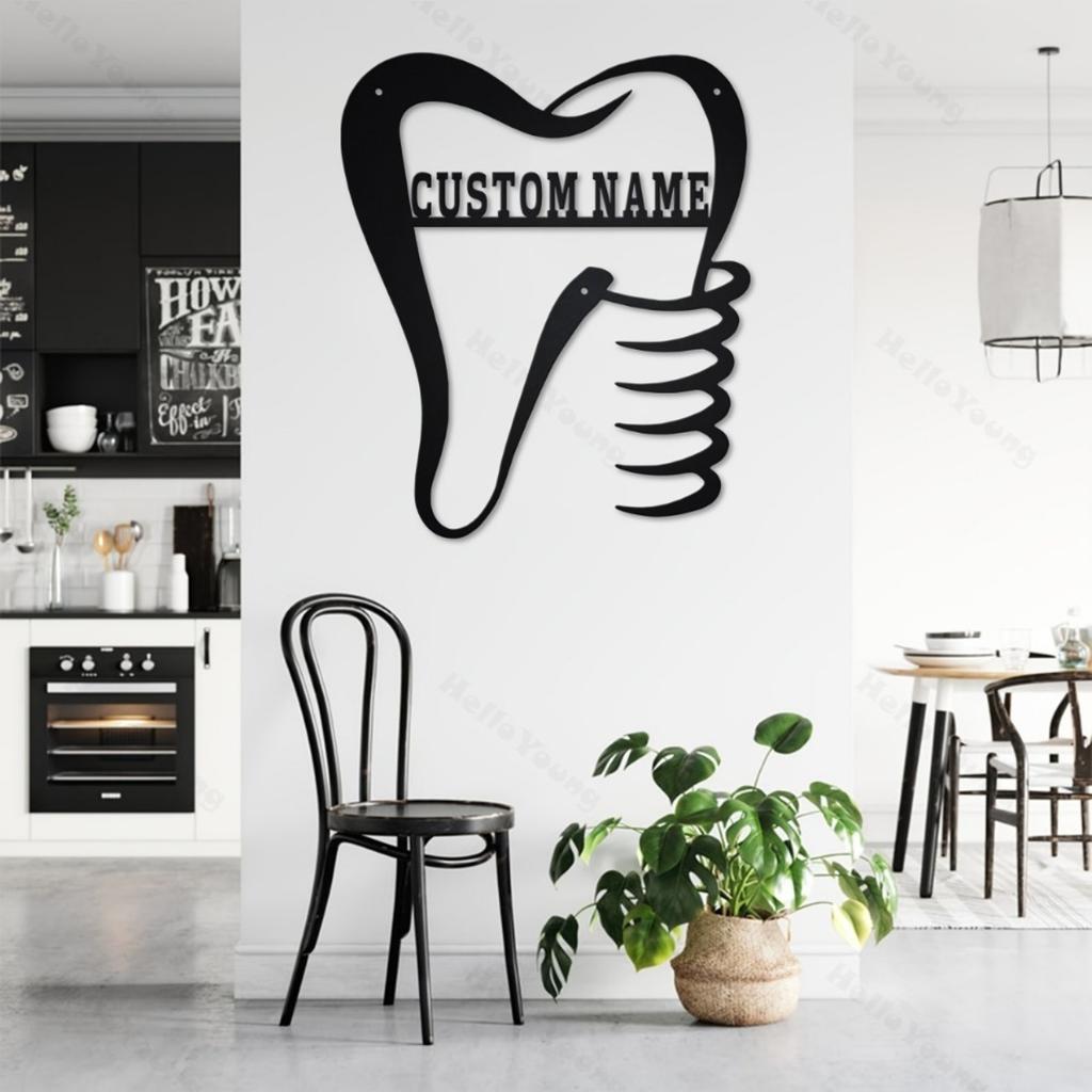 Custom Metal Sign Tooth Silhouette Surname Decor Hot Sale for Doorway Garden Home