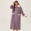 Men's Plush Bathrobe Zipper Up Long Housecoat Winter Warm SPA Fleece Duster Robe with Pocket Flannel Full Length Loose Fit Nightgown Sleepwear for Men