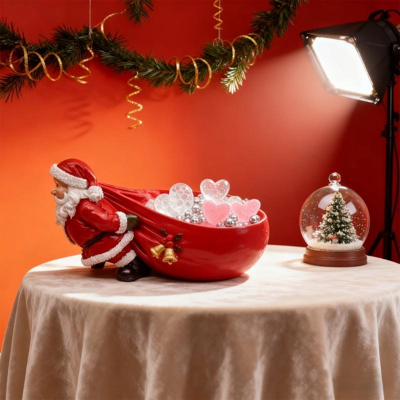 Decorative Santa Bag Storage Tray, Christmas Figurine for Dresser Jewelry, Bedroom Items, and Entryway Accessories