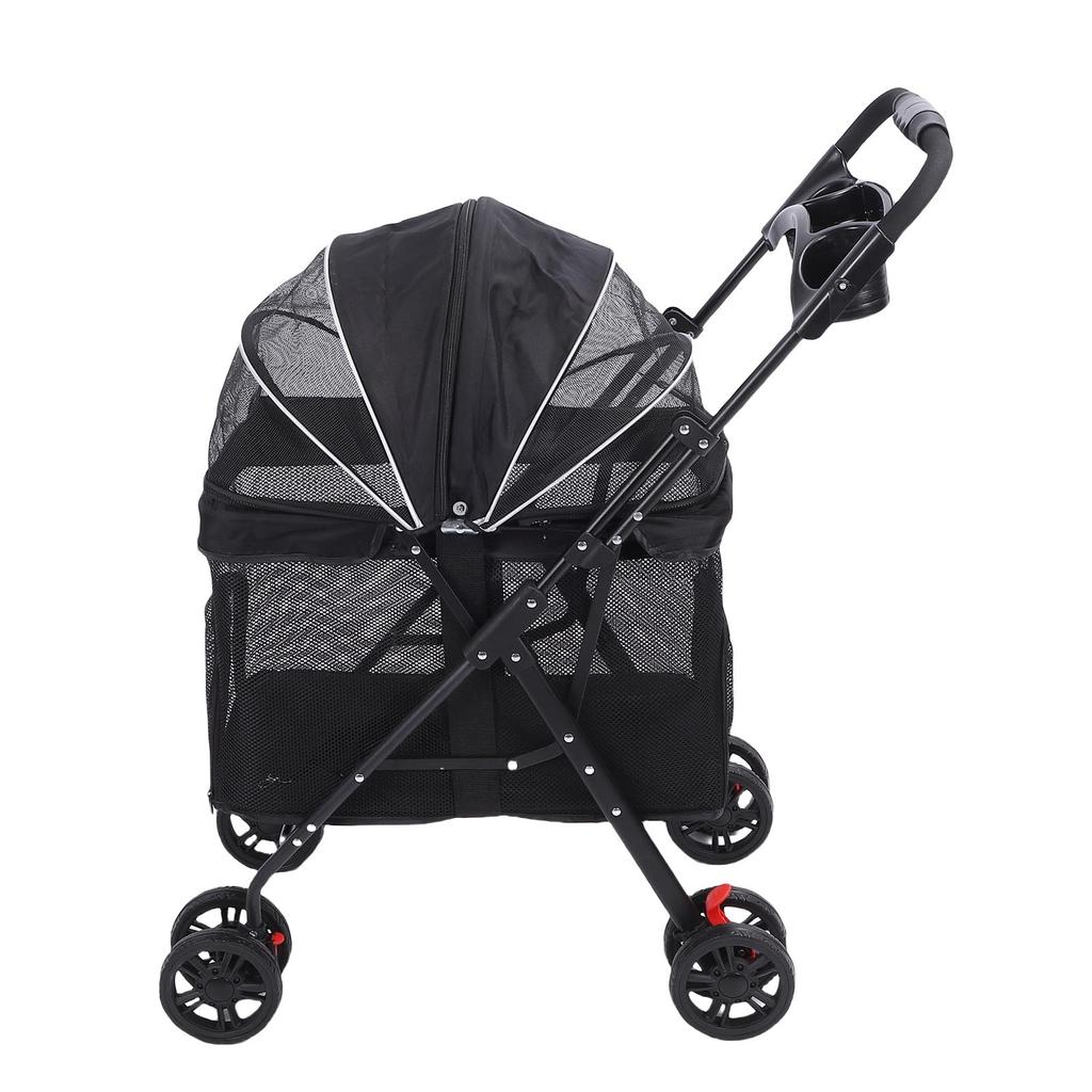 Pet Stroller Folding Cat Stroller 4 Wheels Dog Wagon with Sun Shades and Cup Holder for Travel