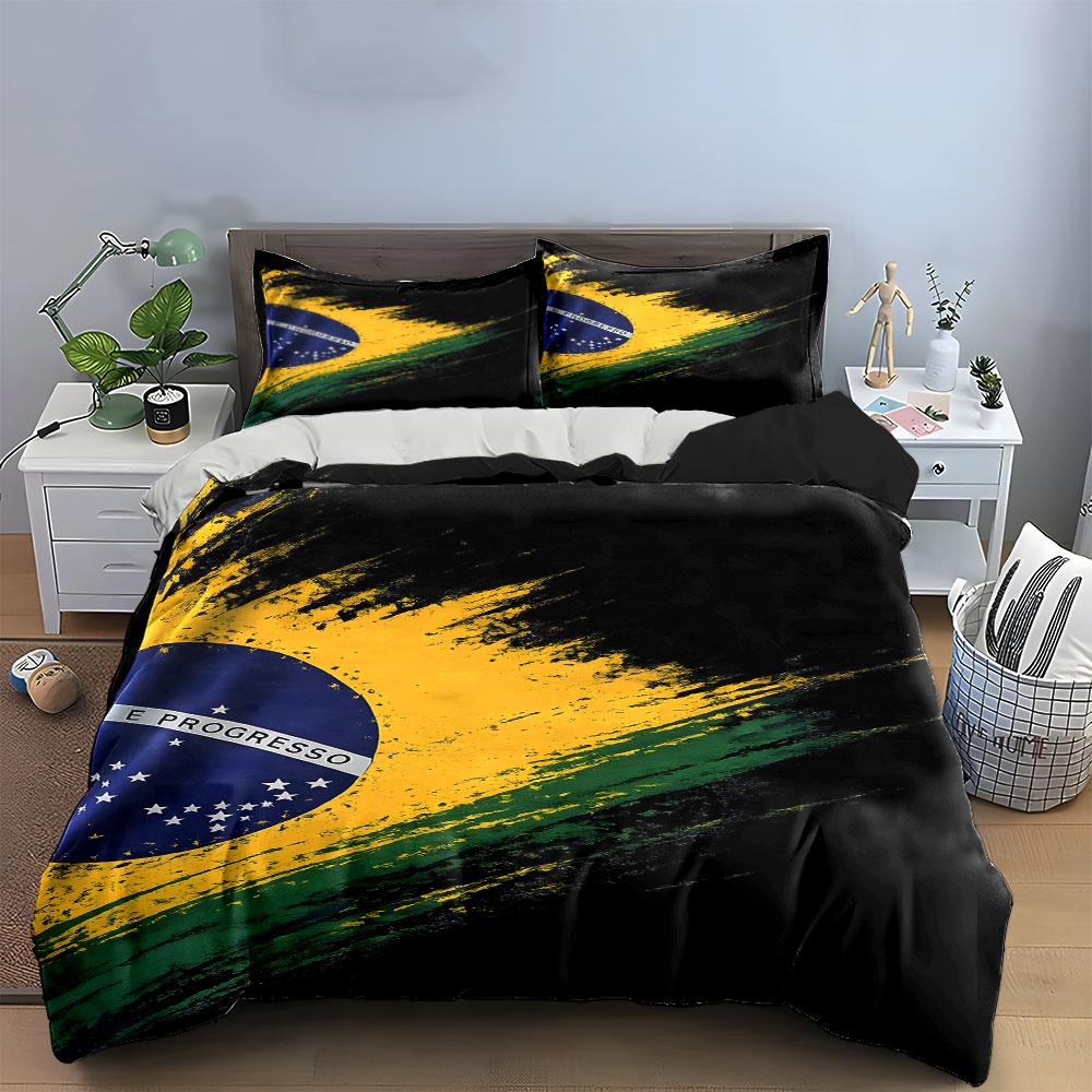 Brazilian flag brush strokes. Bedding sets Duvet cover sets Duvet covers Pillowcases(1*Duvet Cover 2*Pillowcases without duvet insert)