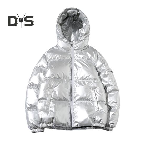 

Мужское хлопковое пальто с капюшоном и длинным рукавом, стеганая куртка с глянцевой поверхностью и карманами, свободный крой, утолщенная теплая короткая верхняя одежда L серебряный