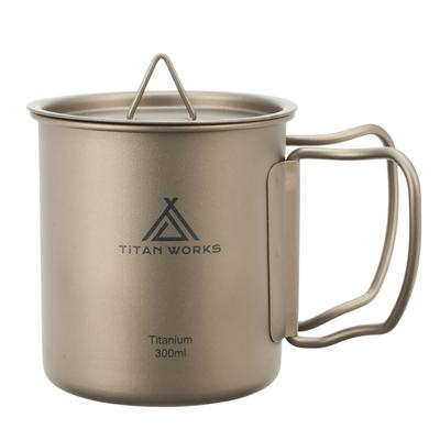 TiTAN WORKS Pure Titanium Mug, 300ml, Lightweight, with Lid, for Open Fire, Camping, and Mountaineering