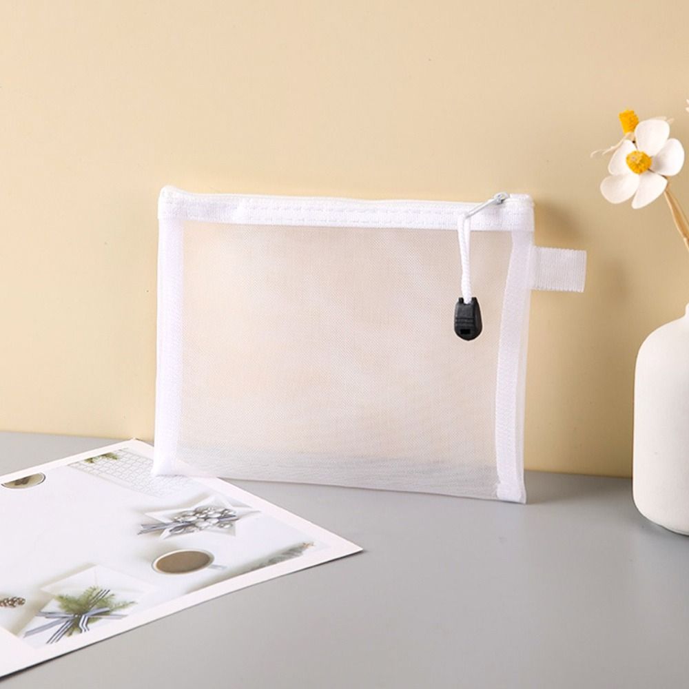 Mesh Pen Bag Nylon Document Bag Office School Supplies Zipper Pencil Case  Stationery