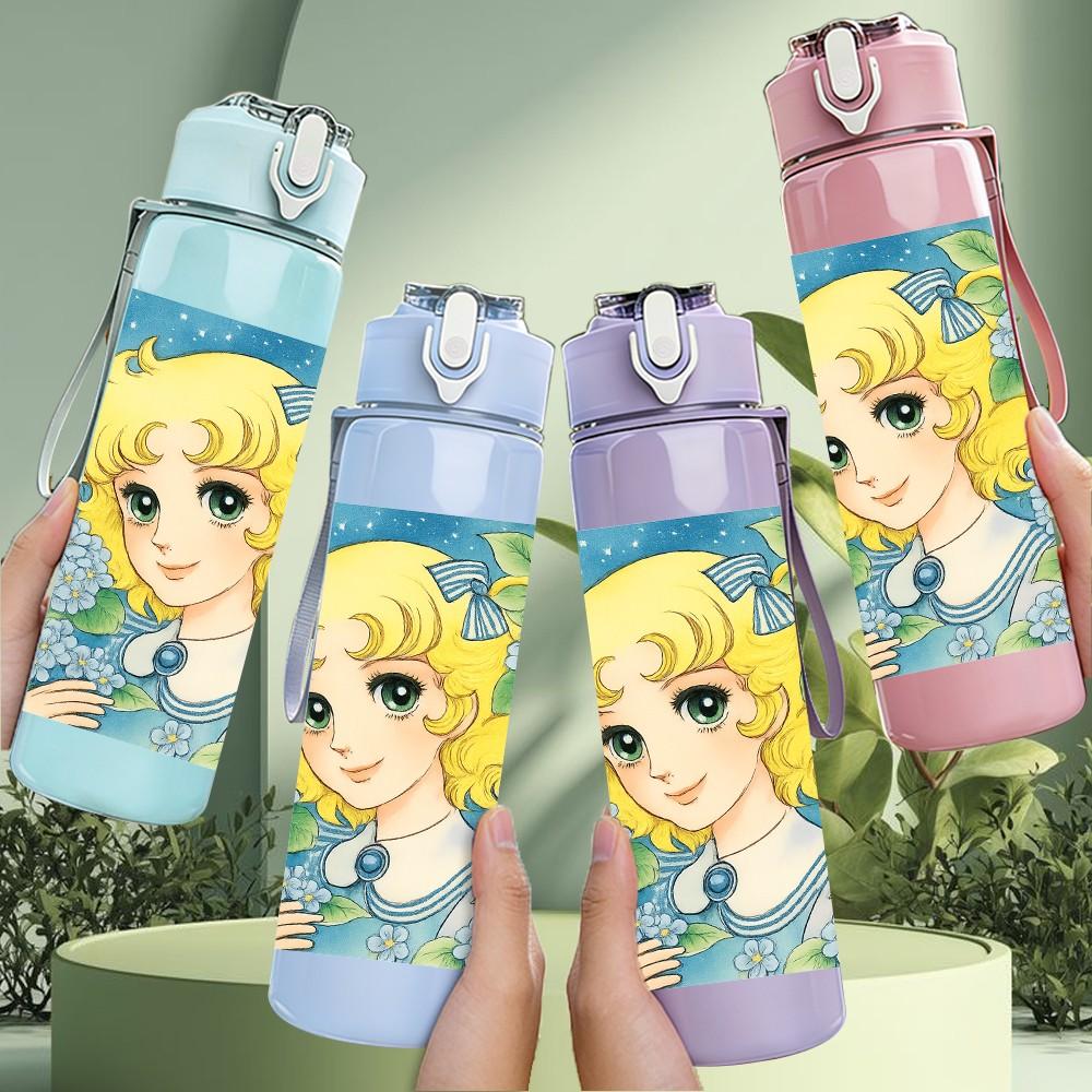 1PC Vintage Blonde Girl Cartoon Print 750ml Color Plastic Sports Water Bottle Leakproof Flip Straw Lid Suitable for Sports Office Home Use