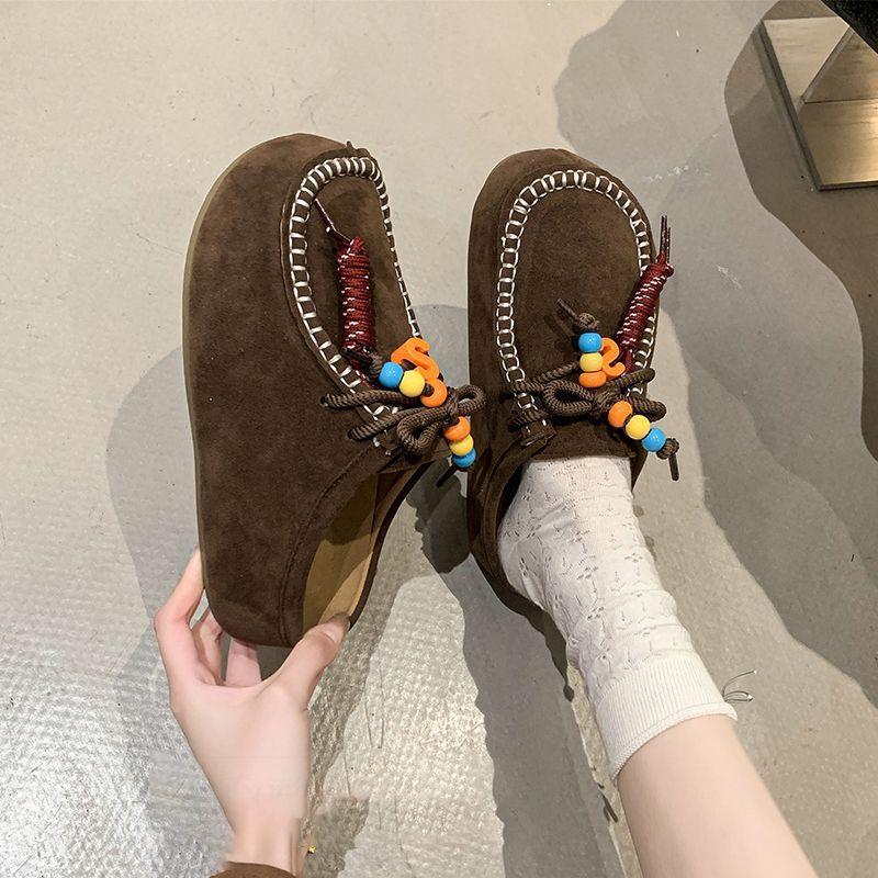 Niche design sense lace-up Birkenstock slippers women's fashion and comfort retro thick-soled half slippers women's 2025 spring and autumn new models