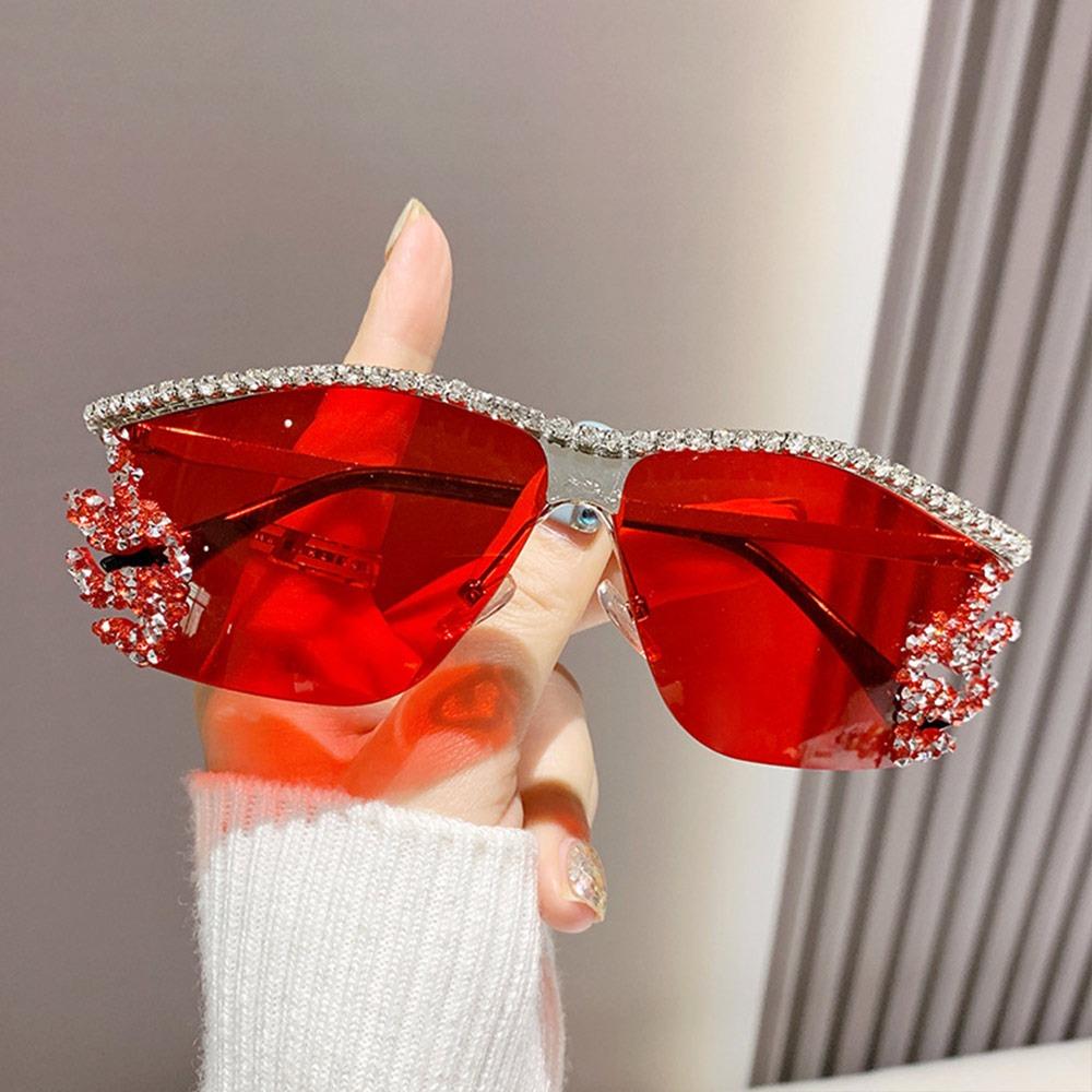 Rimless Sunglasses Punk Irregular Female Sunglasses Uv400 Protection Luxury Designer Diamond Crystal Shades For Women