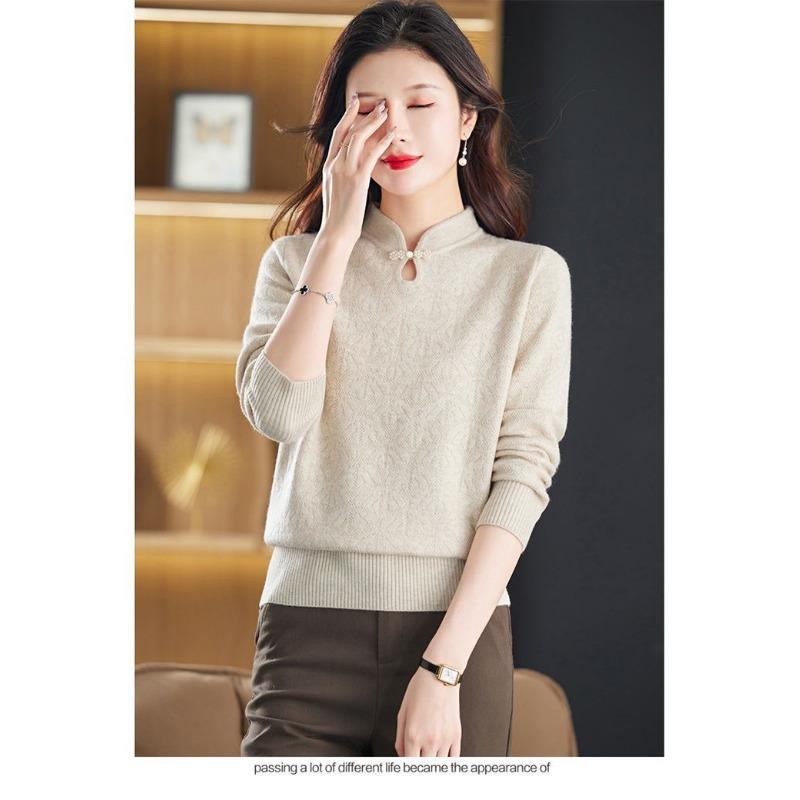 Fashionable Mom Imitation Sweater for Women In Winter New Retro Cheongsam Collar Knitted Base Shirt